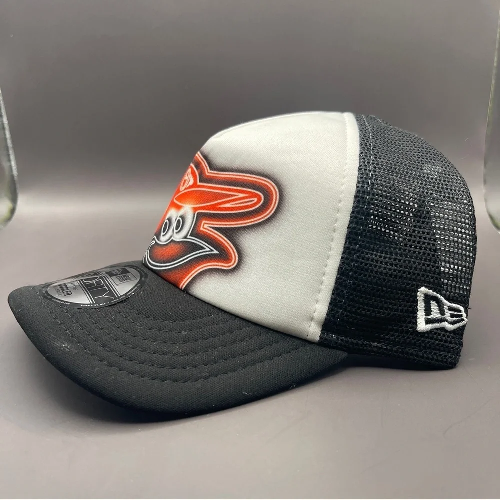 Toddler Baltimore Orioles New Era White/Black Painted A-Frame 9FORTY Trucker Adj
